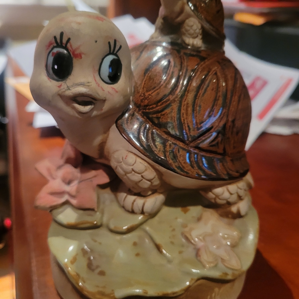 Ceramic Turtle Figurine - Brown and Cream